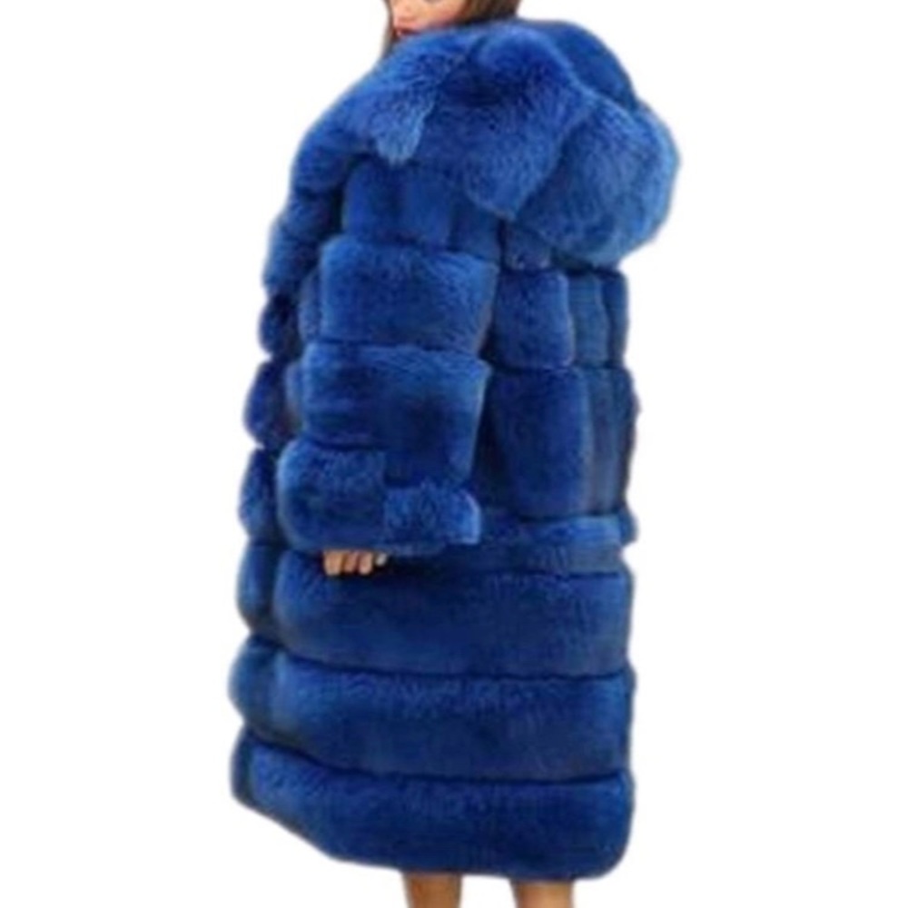 Blue Faux Fur Coat with Hood